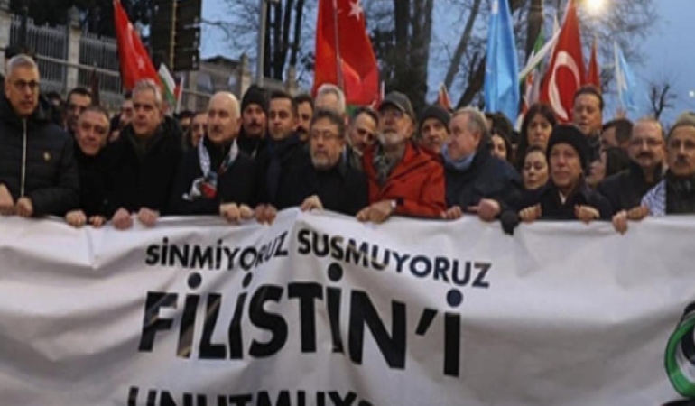 ‘Erdoğan’dan sonrası kavgası’ mitinge yansıdı: Filistin mitinginde gözler onları aradı